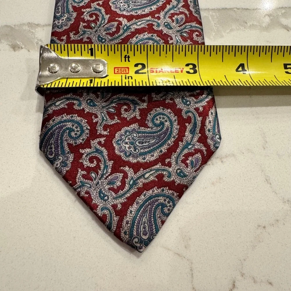 Robert Alan Mens Paisley Necktie Burgundy Red Blue Silver USA Made Polyester